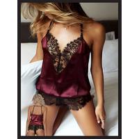 Kadın Bordo Dantel Detaylı Fantezi Gecelik Erotik Sexy Babydoll New Model